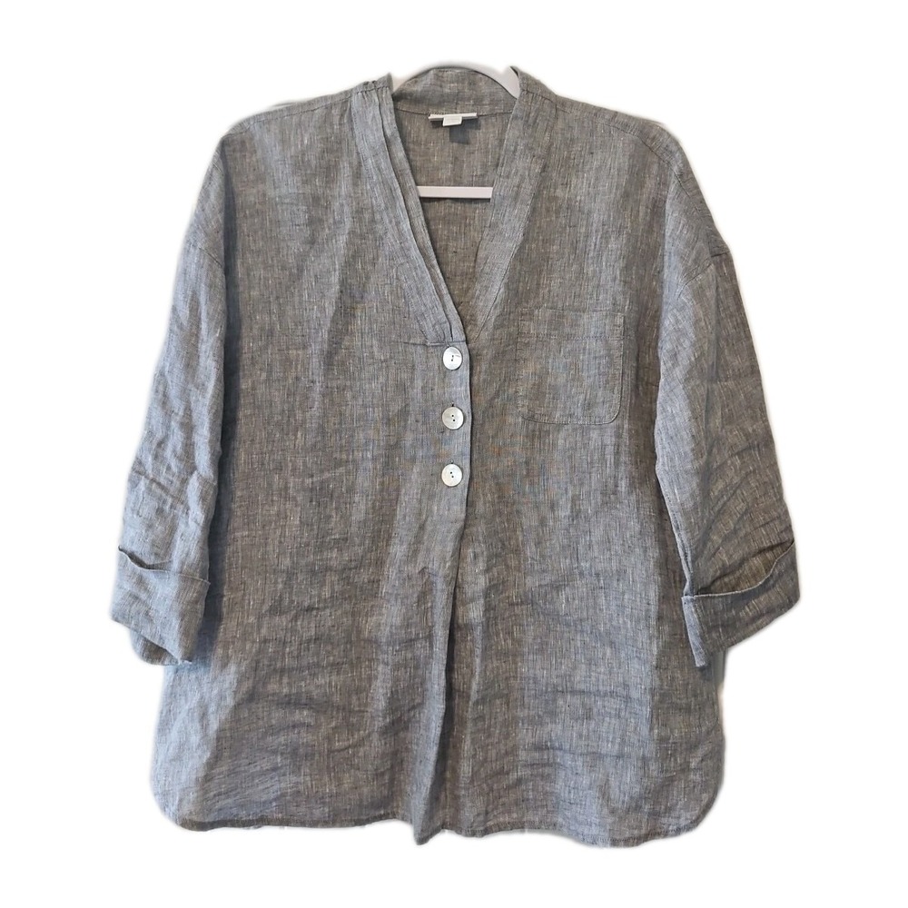 Pure Jill Linen Shirt Women's Small Petite Grey Coastal Classic